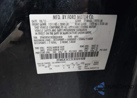 2012 Ford Flex Sel z USA, uszkodzony, nr VIN 2FMGK5CC2CBD04408